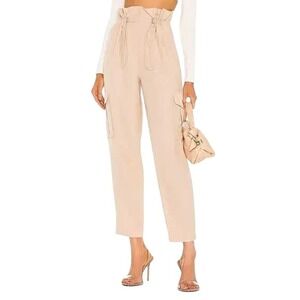 H:OURS Shaye Paperbag Champagne Cargo Pants Drawstring Waist NWT Size XS
